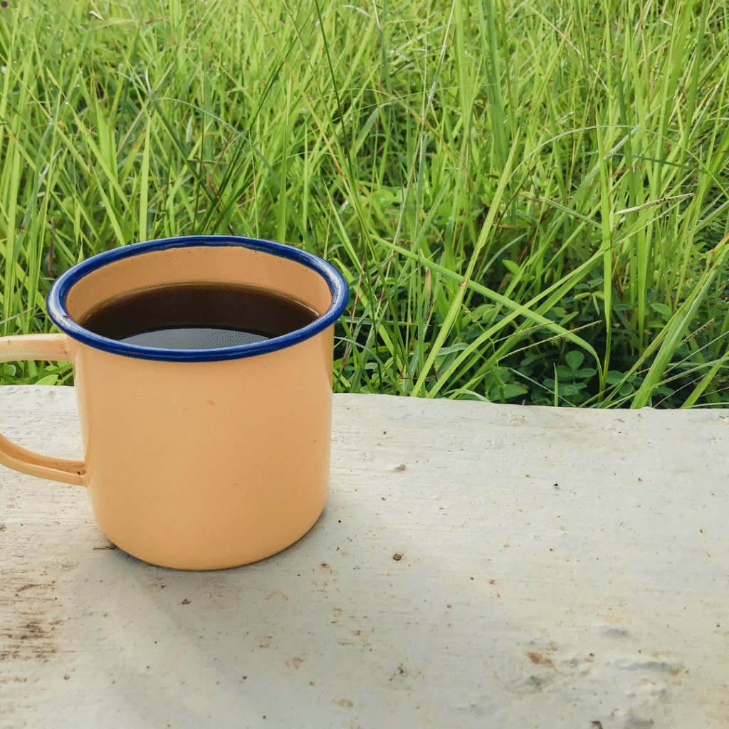 morning coffee in the grass.