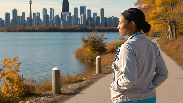 Nurse taking in Toronto Ontario landscape - Goodwill Staffing