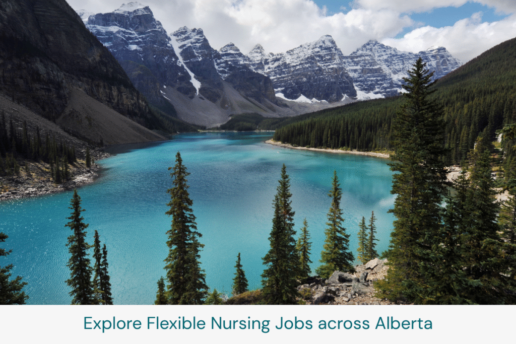 Scenic view of Moraine Lake with turquoise water, pine trees, and the Rocky Mountains in Alberta, Canada