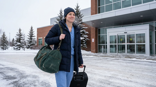 A travel nurse smiling after passing the requirement to become a travel nurse in canada